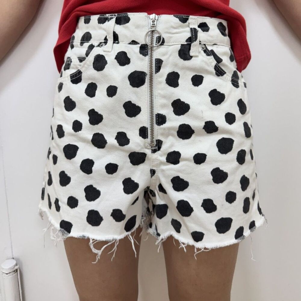 Topshop White Denim Jean Shorts with Black Spot Print